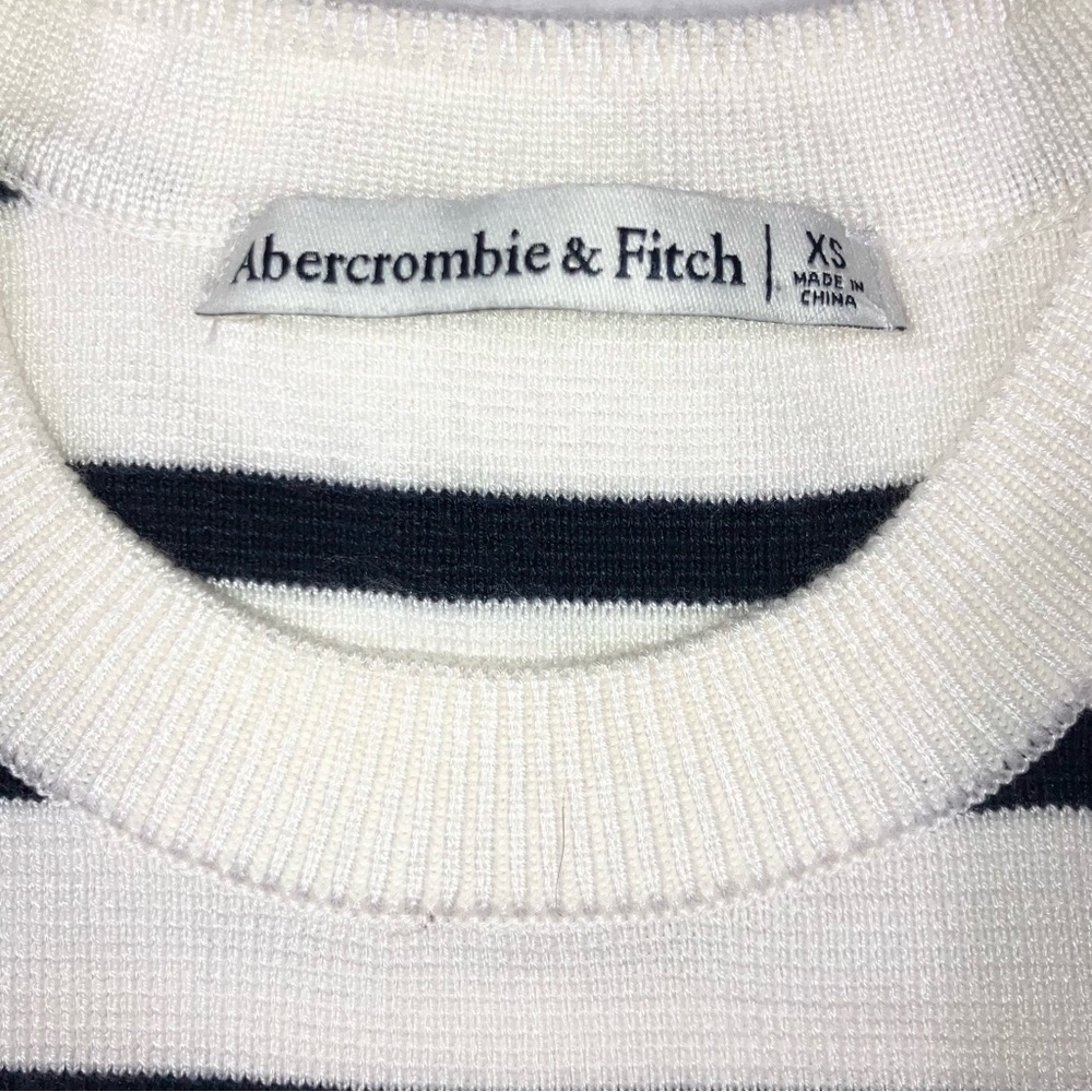 Abercrombie & Fitch Cozy Slim Crew Sweater Top Navy White Stripe Nautical XS - Picture 8 of 11